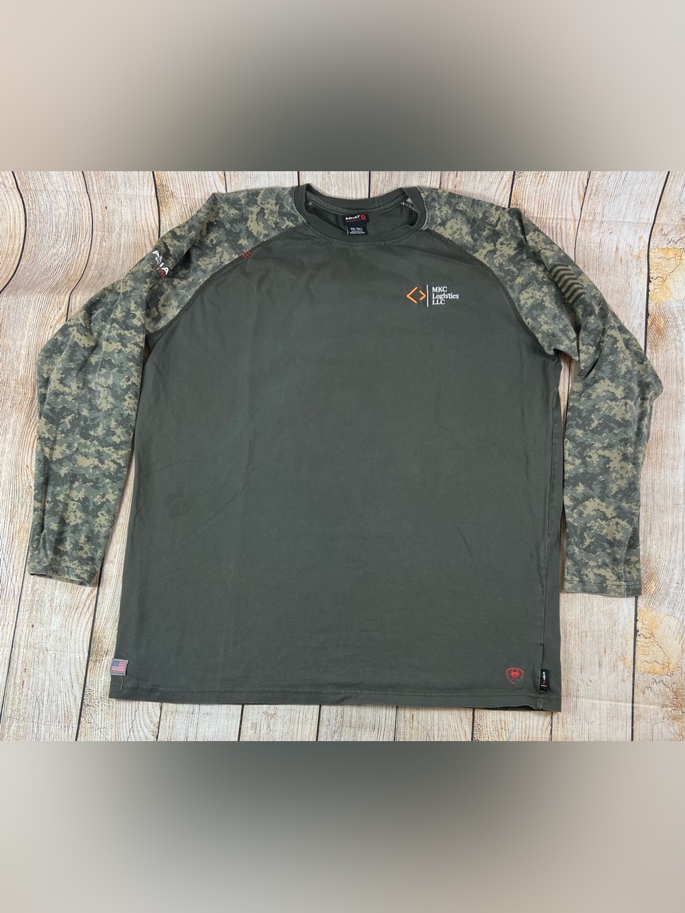 Mens Ariat FR Fire Resistant Camo Long sleeve Baseball Knit Work Shirt 2XL Tall